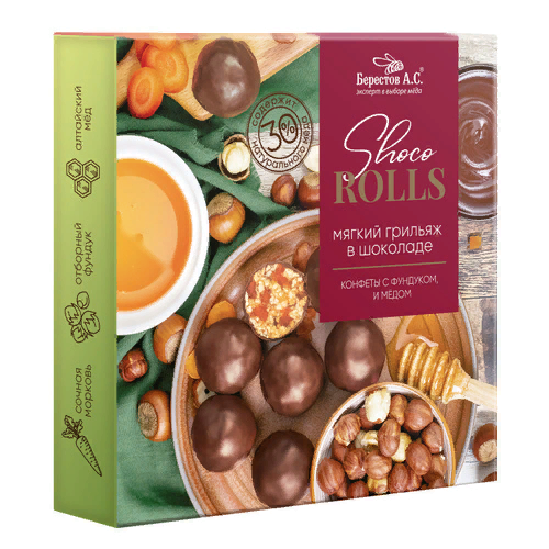 №2 Берестов Shoco Rolls конфеты с фундуком, цукатами моркови  и медом 135г  в Выксе